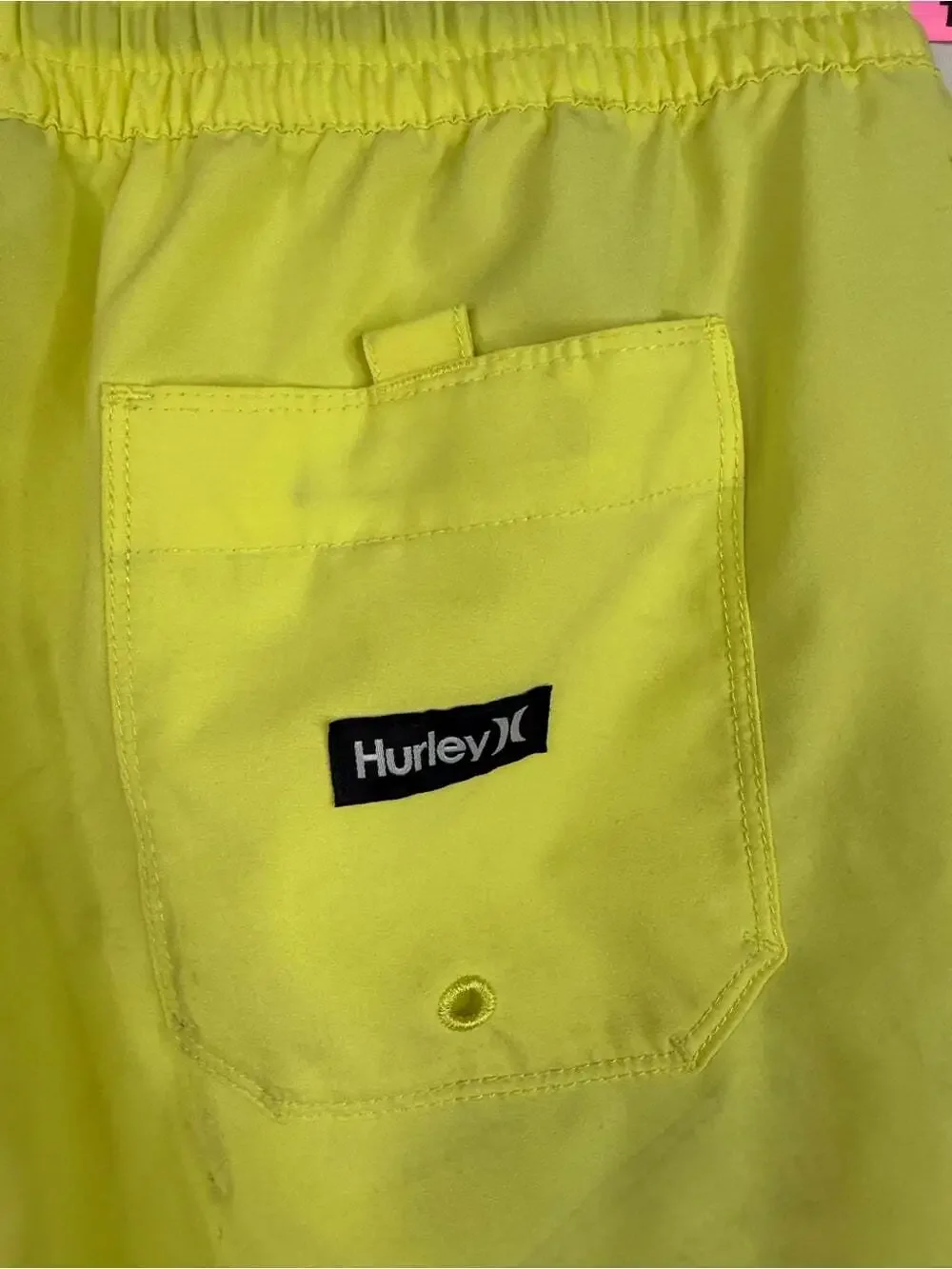 Hurley board shorts Yellow Men's Swim Board Shorts with Black Drawcords